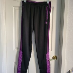 Adidas Women's Black Soccer Pants with Purple Accents